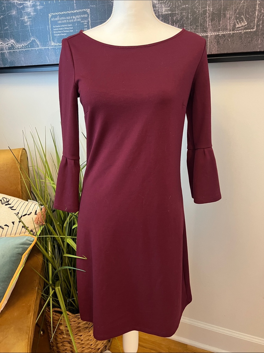 GAP Burgundy Bell-Sleeve Boatneck Dress